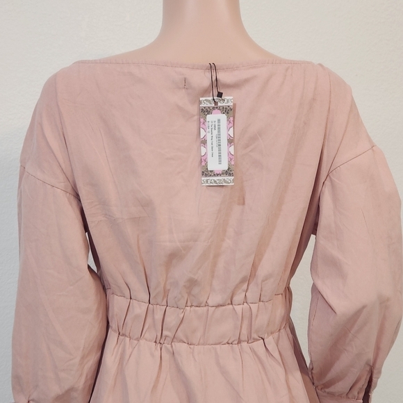 BOOHOO Pink Off the Shoulder Wrap Front Skater Dress Long Sleeves Women's Size 8 - Picture 7 of 12